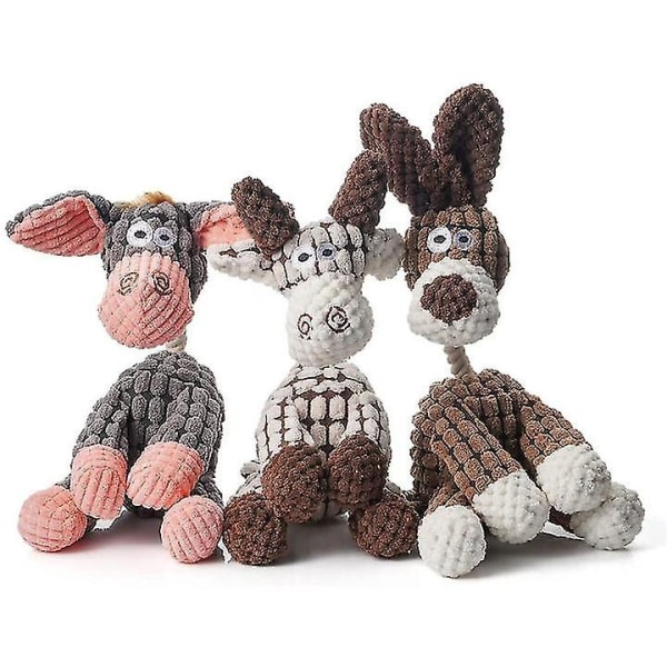 3pcs Indestructible Robust Donkey, Squeaky Dog Toys For Aggressive Chewers, Stuffed Dog Toy Plush Dog Toy