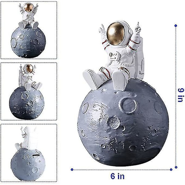 Spargris, astronautleksaker med planetsparbössa i harts, pengaburk för rymddekor, rymdmanspargrisar för pojkar, flickor, vuxna (röd)