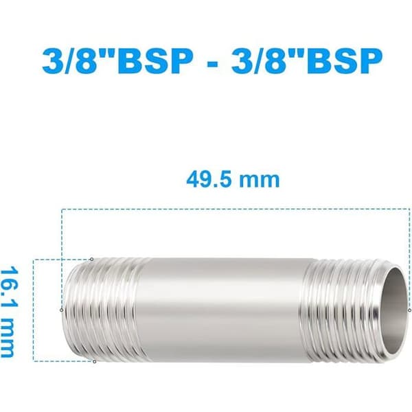 2 stk. 50 mm 3/8\" x 3/8\" udvendig BSP nippel støbejernsrør 304 rustfrit stål rørfittings