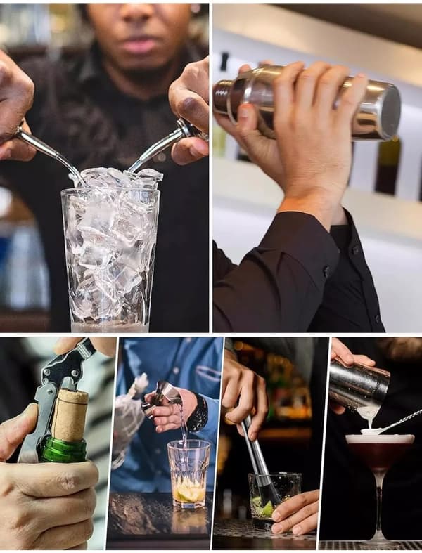 3-delt Barverktøysett i rustfritt stål, 750 ml Shaker, Blandeskje, Jigger