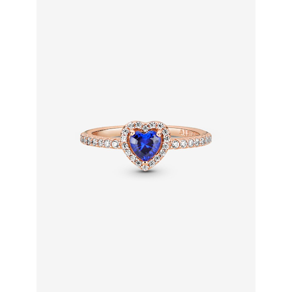 Pandora - Sparkling Blue Elevated Heart Ring - 14k rosaguld plating Circumference: 52mm
