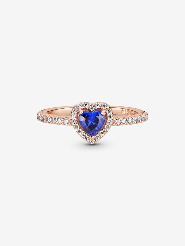 Pandora - Sparkling Blue Elevated Heart Ring - 14k rosaguld plating Circumference: 54mm