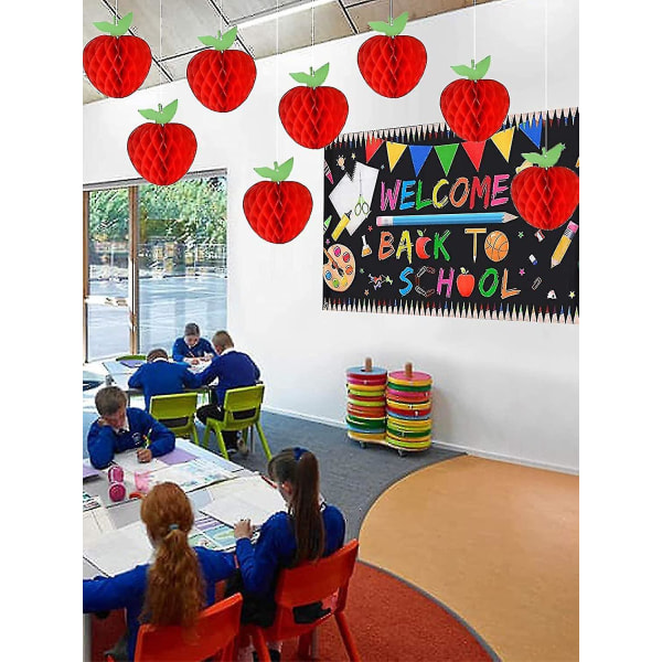 10 pakker Honeycomb Tissue Paper Apple, hengende papirfruktdekorasjon for skole