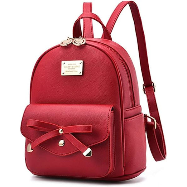 Kvinnors Ryggsäck Mini Ryggsäckar Flickor Rosett PU Läder Ryggsäck Handväska Söta Axelväskor Ryggsäck för Damer Liten Ryggsäck Tonåringar red