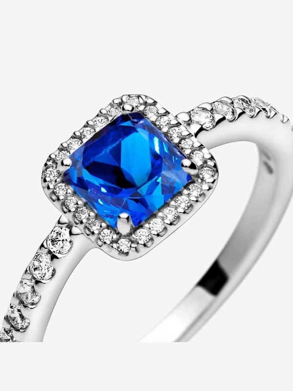 Pandora – Blå Square Sparkle Halo-ring – Sterling sølv Circumference: 54mm