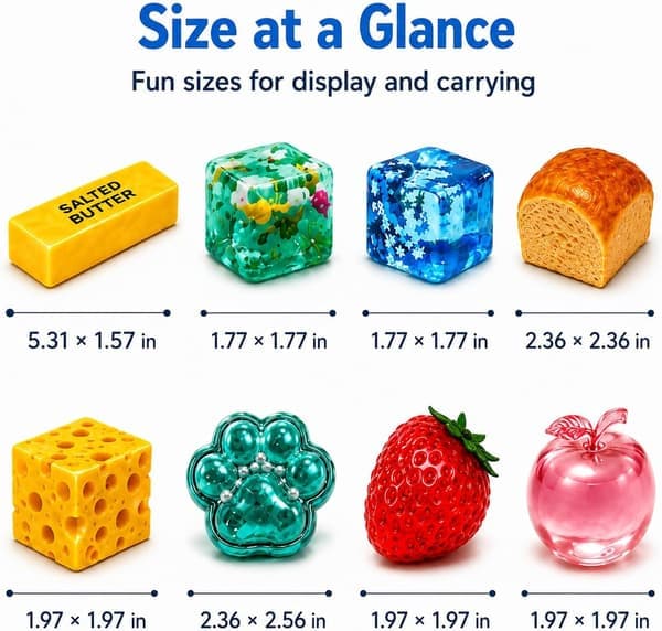 8-pack Squishy Rolig Ost Squishy Mat Squishies Set Långsamt Stigande Smör Jordgubbe Sockerfylld Isbit Äpple Bröd Kattass