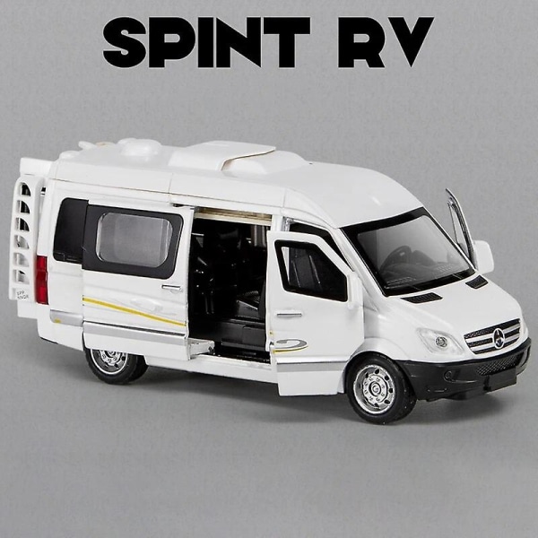 1:32 Zink-legering Buss Transit Van Leksaksbil Diecast Mpv Modell Ljud Ljus Drag tillbaka Barnpresent Pojkar För Leksaker Spint Rv White