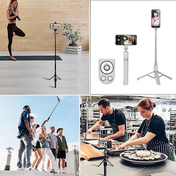 Selfie Stick, Udtrækkelig Selfie Stick Med Tik Tok Genopladelig Trådløs Fjernbetjening Og Stativ 1.35m White