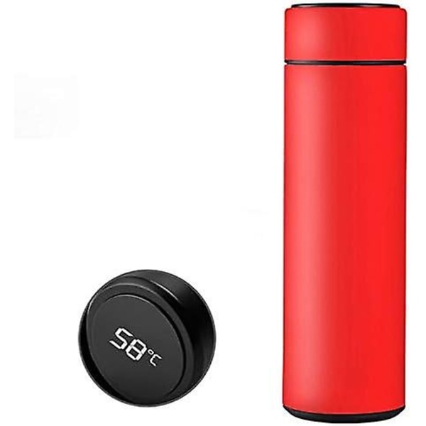 Intelligent Temperatur Display Vakuumisolerte Vannflaske, lekkasjesikker, rustfritt stål Kaffe Termos, hold kald 500ml varm (rød) Red
