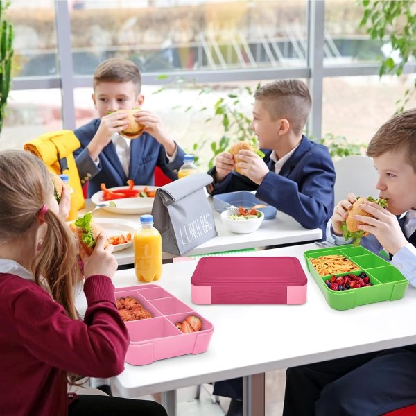 Bento Lunch Box Barn, Bento Lunch Box Vuxna med 5 Fack och 1 Salladsdressing Behållare, Snack Box för Barn och Vuxna Arbete Skola