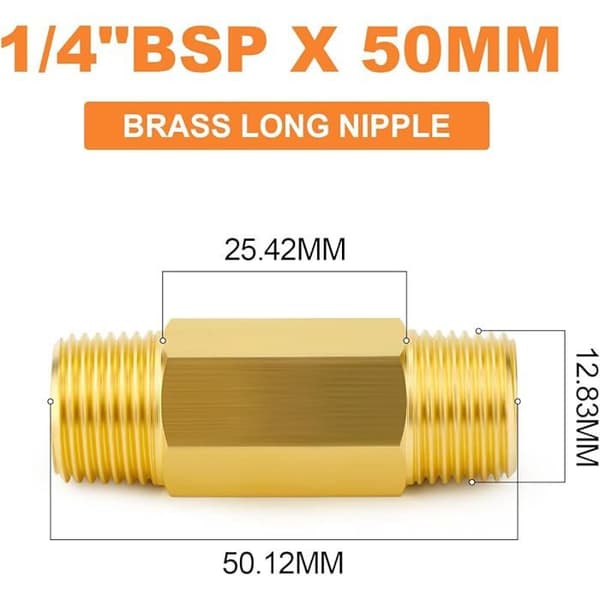 10 stk lang messingnippel, 1/4 BSP messingnippel, 50 mm lang messingrørkobling