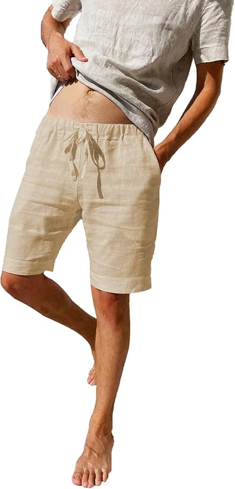 Løse, avslappede sommerlinshorts for menn med lommer og elastisk midje