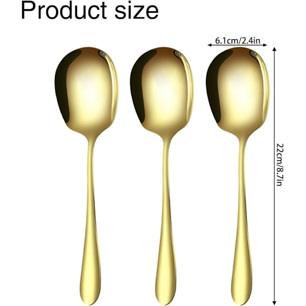 3 kpl ruostumattomasta teräksestä valmistettua suurta buffet-annoslusikkaa, suuria keittiön ruoanlaittoon, ravintolaan, bankettiin (kulta-11)