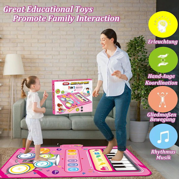 2 i 1 Musikmatta Present till Flickor Barnleksaker 3-6 År Gamla Flickor Pojkar, Pedagogiska Musik Leksaker för 3-6 År Gamla Flickor Pojkar