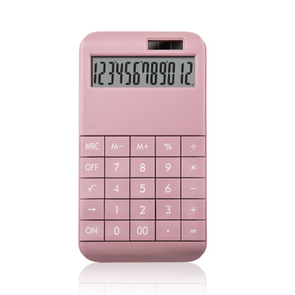 Kalkylator för kontor, 12-siffrig stor LCD-skärm, solbatteridriven standardräknare för skrivbord pink