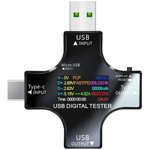 USB-testare Multimeter USB C Ström- och spänningsmätare 33-30V 0-51A Testare 2 i 1 Voltmeter Amperemeter Kapacitet