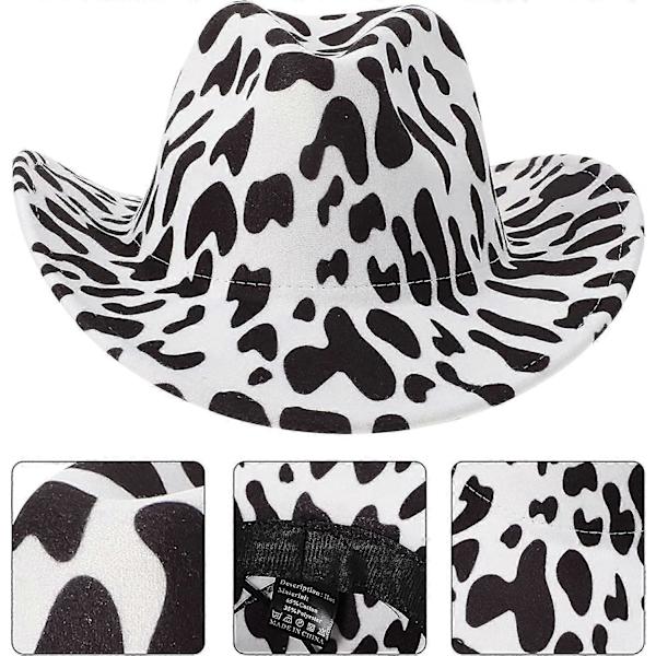Cowboyhat med cowboymønster, cowboyhat, krøllet hat, solhat, feriehat, feriehovedbeklædning (sort og hvid) (1 stk)
