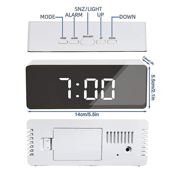 LED-speil digital bordklokke viser dato temperatur