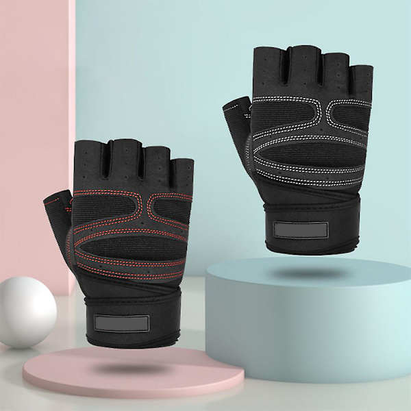 Fitnesshandskar, Halvfingerhandskar för män och kvinnor Träningsutrustning Hantelträning L black- grey line(a pair)