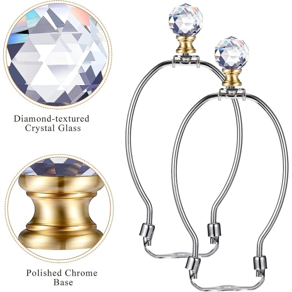 2 Kristalllampa Toppar Med Guldbas, 1-3/4 Tum Diamantknapp För Lampor