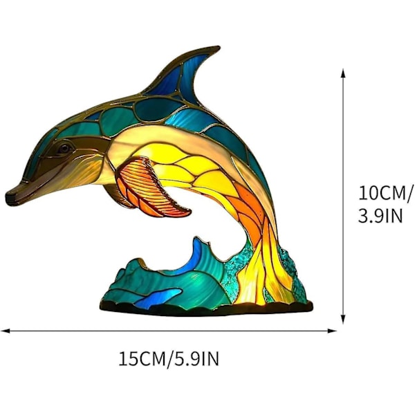 Lasimaalauksen pöytälamppu Eläimen muotoinen Marokkolainen Yöpöytälamppu, Boheemi maalaus Yövalo Koristeelliset Yöpöydän lamput Sisustus Dolphin Shape