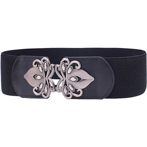 Dame Vintage Bred Elastisk Stretch Midje Belte Retro Cinch Belte, Svart