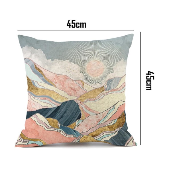 Landscape Painting, Sun And Moon Pillow Cover Style1 45*45cm