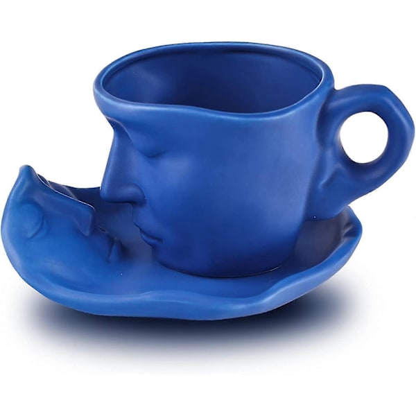 Face Kiss Kanne Par - Keramisk Vannkopp Ettermiddagste Kaffe Kanne og Tallerkensett Melkete Kopper Frokost Kopper Melk Kopper Drikkevarer blue