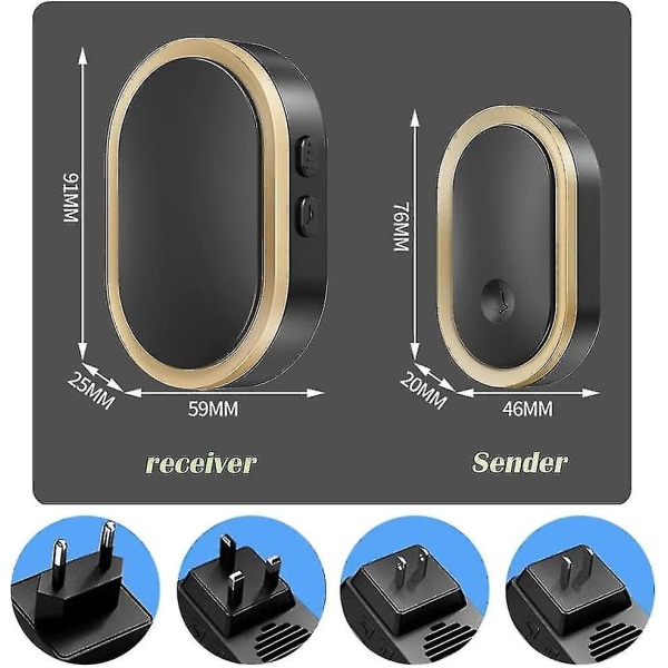 Trådløst dørklokke sett, IP55 vanntett trådløs dørklokke, LED-blinking, rekkevidde på 300 meter, 2 sendere + 3 mottakere, 36 ringetoner, 5 volumnivåer