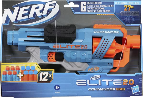 Nerf Elite 2.0 Commander RD-6 Blaster, 12 Official NERF Darts, 6-Dart Rotating Drum, Built-In Customizing Capabilities