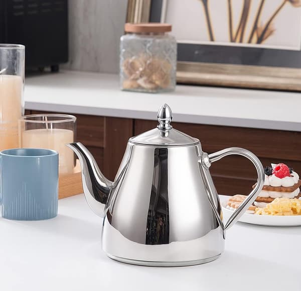 Rustfritt stål tekanne kaffeservering 1,2 liter (42oz) 4-5 kopper, lett å helle sølv tekanne