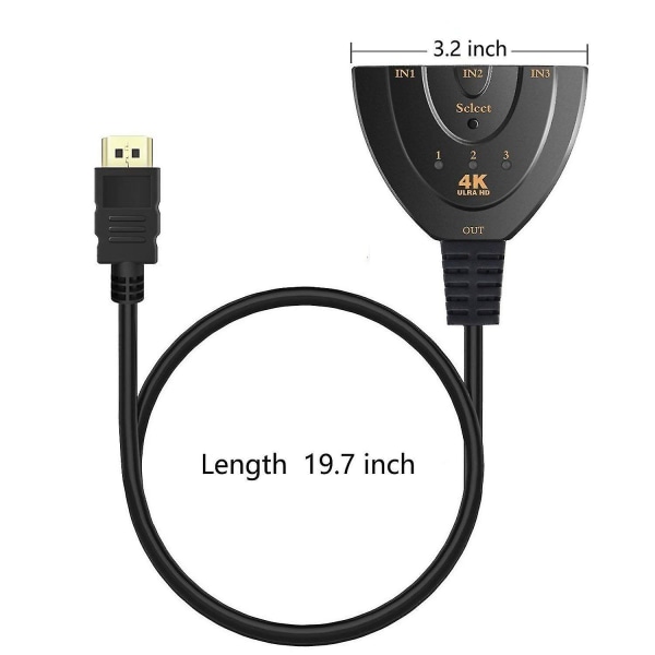 Hdmi-switch 3-portars Hdmi-splitterkabel | Hdmi-kabelomkopplare