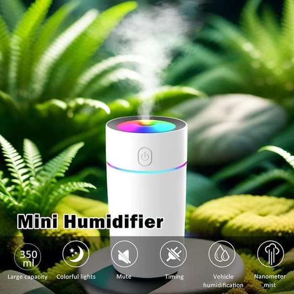 Luftfuktare för sovrum, mini bärbar med 7-färgsbelysning, automatisk avstängning, skrivbordsluftfuktare, vit