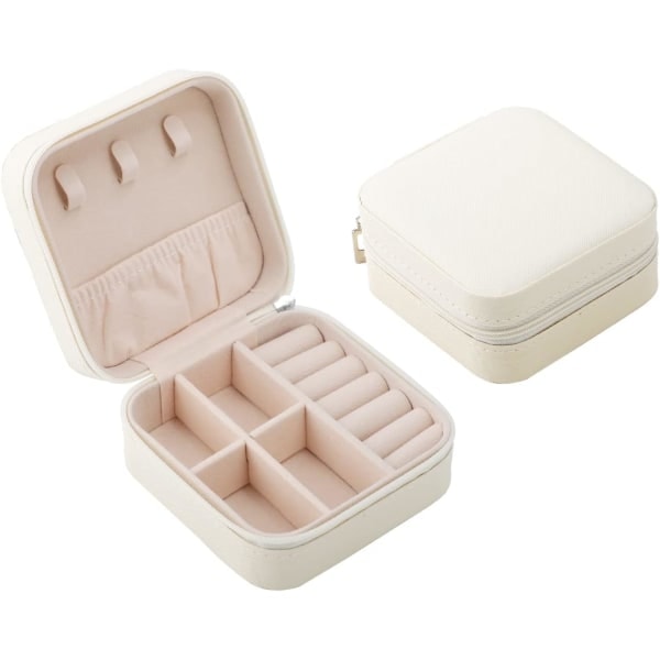Vit Bärbar Resa Mini Smyckeskrin Läder Smycken Ring Organ