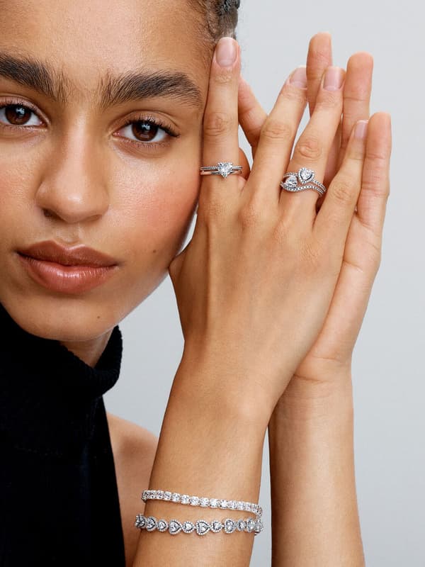 Pandora - Dubbelradigt hjärta ring - Sterling silver Circumference: 56mm
