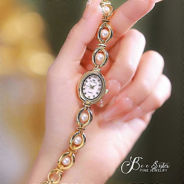 BS Bee Sister FA1685 Let Luksus Dame Fine Smykker Ur Dame Perlearmbånd Armbåndsur Til Gavefest Skole Gold