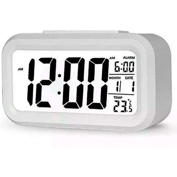 Digital väckarklocka LED-display batteridriven väckarklocka vit