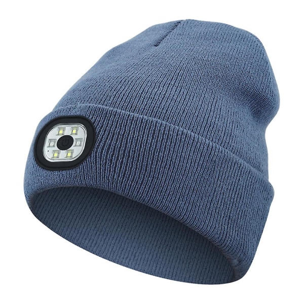 Mössa stickad mössa med ledljus, USB uppladdningsbar vinter handsfree ultraljus 6 led pannlampa cap ficklampa kvinnor män presenter