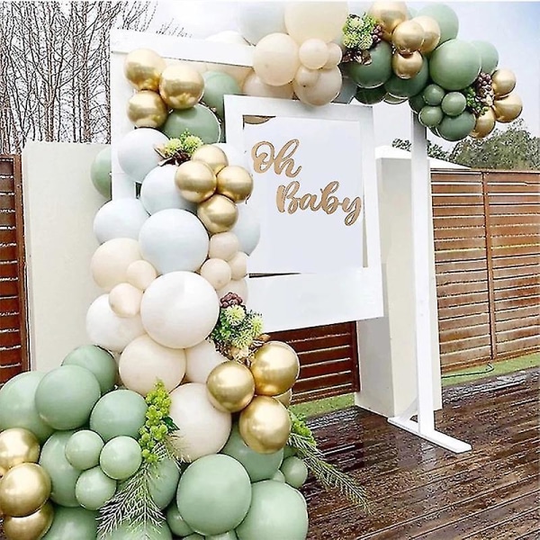 Vinterkampanj, 152 st Olivgrön ballonggirlanderbågssats Vitguld Konfettiballonger Retro grön ballong och guld metallisk krom latexballong