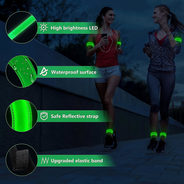 Oppladbart LED-armbånd - 2-pack usb-reflekterende lysstrips for barn, for jogging, løping og sport, høy synlighet og sikkerhet