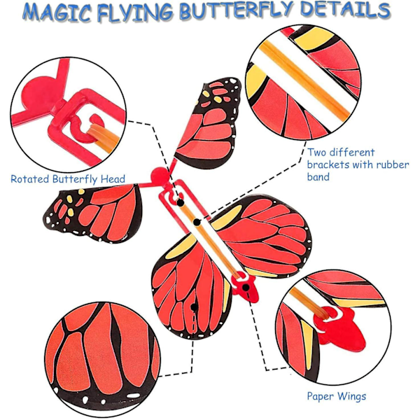 40 st Magic Flygande Fjärilsleksaker - Uppdragna Gummibanddrivna Dekorationer Slumpmässiga Färger