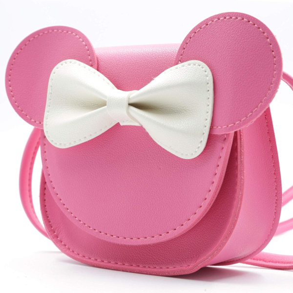 Liten museøre-bue crossbody-veske, PU-skulderhåndveske for barn jenter småbarn Rose Pink