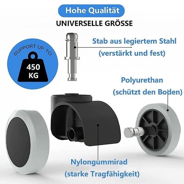 Mordely 5-pak kontorstolshjul 11 mm / 22 mm udskiftning hårdt gulv til gamerstole drejestole Pr