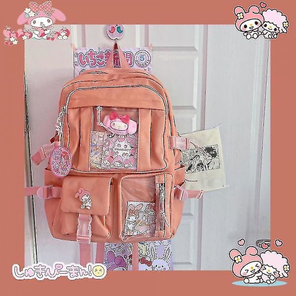 Kawaii Sanrio Mymelody Kuromi Cinnamoroll Pompom Purin Ny Ryggsekk Tegneserie Stor Kapasitet Student Skoleveske Utendørs Ryggsekk K