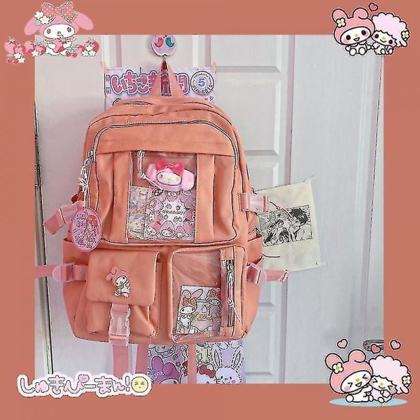 Kawaii Sanrio Mymelody Kuromi Cinnamoroll Pompom Purin Ny Ryggsekk Tegneserie Stor Kapasitet Student Skoleveske Utendørs Ryggsekk L