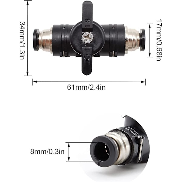 Pneumatiska snabbkopplingar, raka pneumatiska snabbkopplingar anslutningsbara rördiameter 8 mm, handventiler kan öppna och stänga vätskekontroll