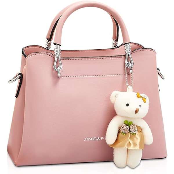 Kvinders Crossbody Mode Top Håndtaske Damer Skuldertasker PU Læder Satchel Taske Piger Messenger Tasker Punge Håndtaske med Bjørn Vedhæng Pink