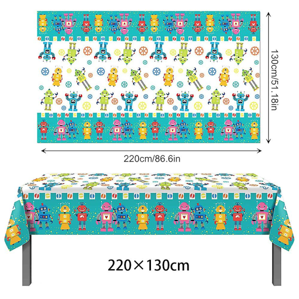 1 sett 130x220cm Robot Tema Fest Bordsduk Robot Fest Bordsdekke Tallerkener Kopper Robot Ballong Gutt Robot Bursdagsfest Dekorasjon 8Pcs forks