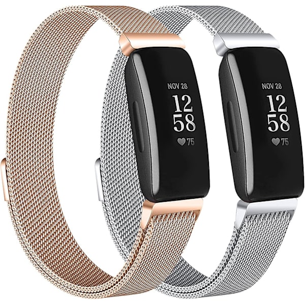 2-pack armband kompatibel med Fitbit Inspire 2/ Inspire Hr/inspire, rostfritt stål