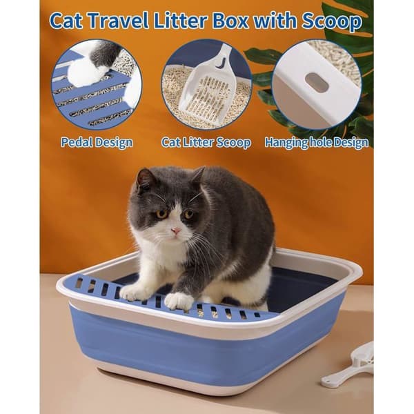 Kattlåda, stor hopfällbar toaletthus med kattsandskopa, bärbar, låg ingång